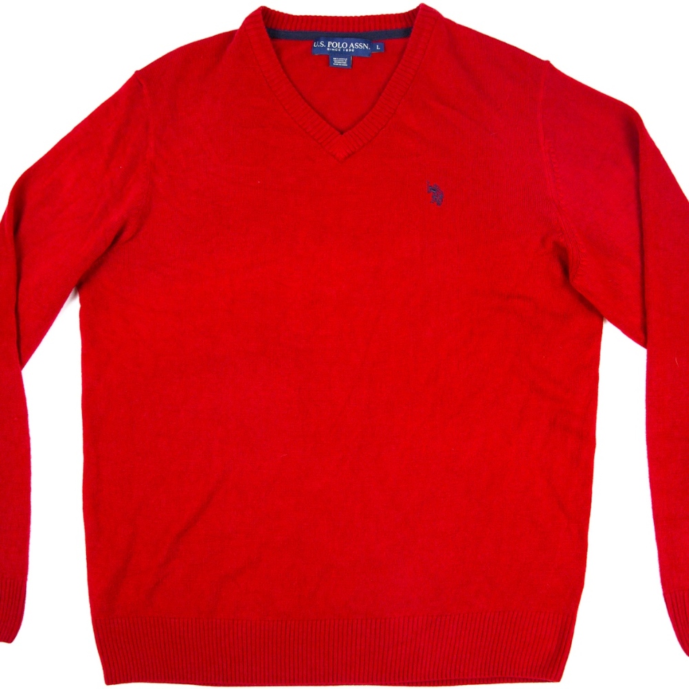 US Polo Assn Red Knit V Neck Sweater